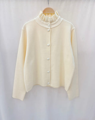 Parson Cardigan with Pleated Collar - Baby Blue Ivory, Navy Blue, Pink