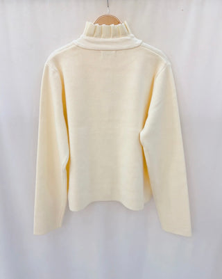 Parson Cardigan with Pleated Collar - Baby Blue Ivory, Navy Blue, Pink