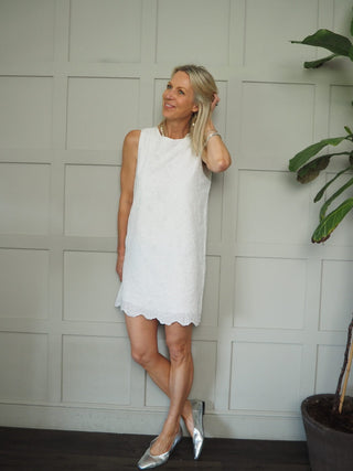 Storm Summer Shift Dress with Navy Blue Bow - Off White