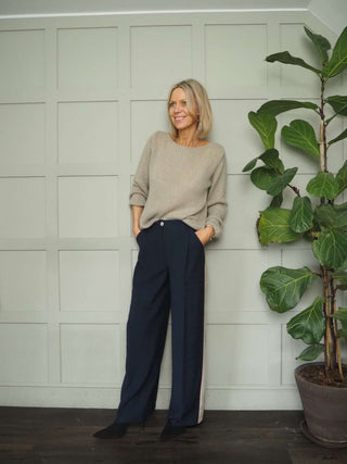 Dillon Trousers with Pleating Detail - Khaki, Navy Blue, Stone