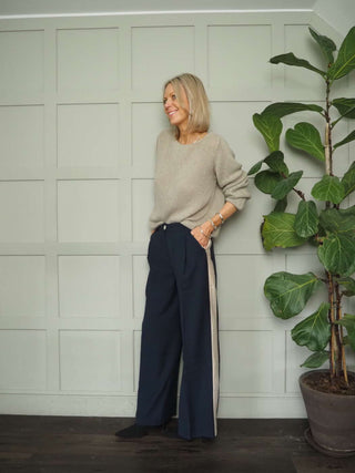 Dillon Trousers with Pleating Detail - Khaki, Navy Blue, Stone