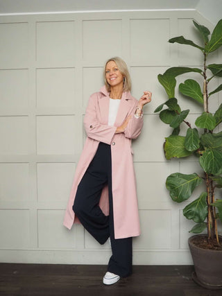 Jure Classic Trench Coat with Front Button Fastening &amp; Tie Belt - Pink and Stone