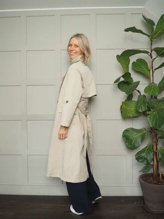 Jure Classic Trench Coat with Front Button Fastening &amp; Tie Belt - Pink and Stone