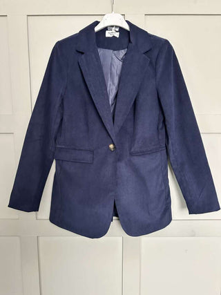 Audri Single-Breasted, Corduroy Style Blazer with Pockets -  Black, Navy Blue