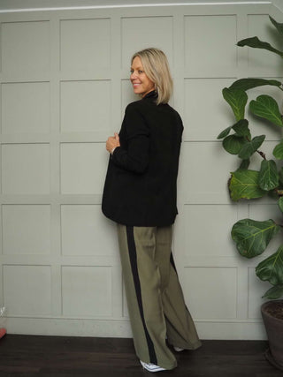 Audri Single-Breasted, Corduroy Style Blazer with Pockets -  Black, Navy Blue