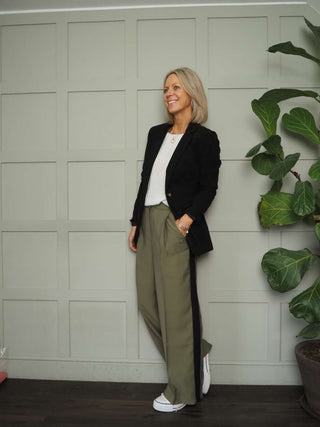 Audri Single-Breasted, Corduroy Style Blazer with Pockets -  Black, Navy Blue