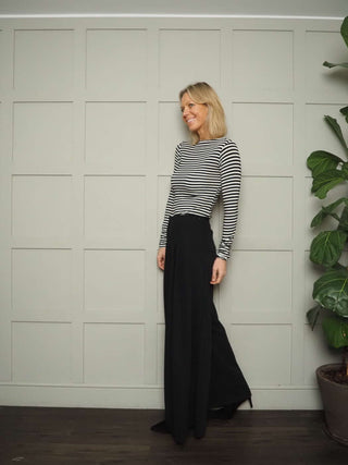 Mietta Stripey Fine Knit top - Camel and Ecru