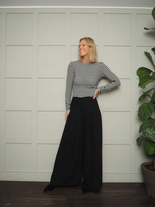 Mietta Stripey Fine Knit top - Camel and Ecru