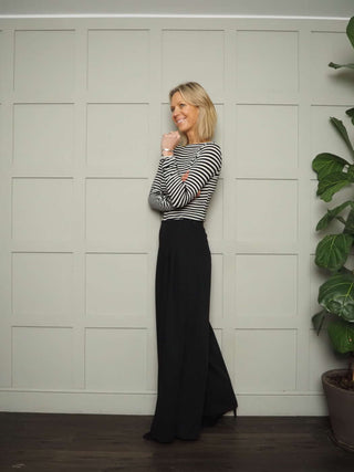 Mietta Stripey Fine Knit top - Camel and Ecru