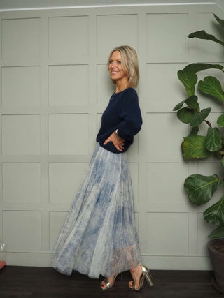 Pebble Tulle Skirt - Cream/Blue