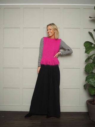 Mietta Stripey Fine Knit top - Camel and Ecru