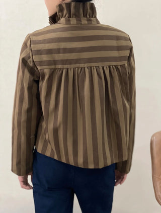 Hyde Stripe Quilted Jacket with Pleated Collar - Chocolate, Navy