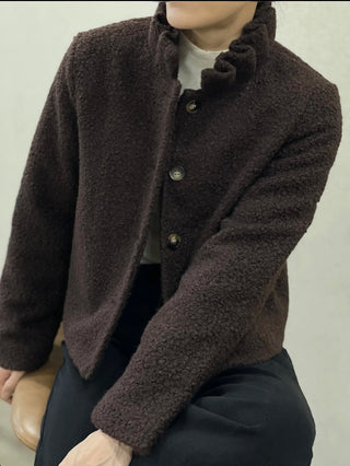 Grace Boucle Quilted Jacket with Pleated Collar - Chocolate, Ecru, Khaki