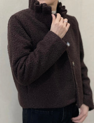 Grace Boucle Quilted Jacket with Pleated Collar - Chocolate, Ecru, Khaki