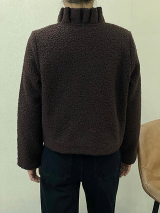 Grace Boucle Quilted Jacket with Pleated Collar - Chocolate, Ecru, Khaki