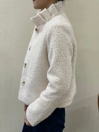 Grace Boucle Quilted Jacket with Pleated Collar - Chocolate, Ecru, Khaki