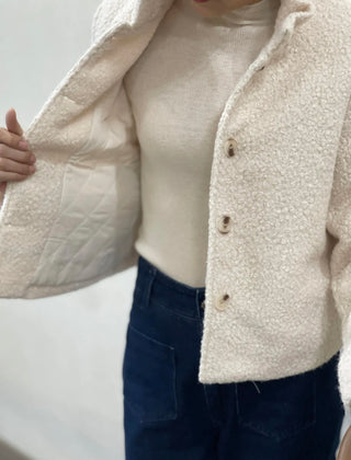 Grace Boucle Quilted Jacket with Pleated Collar - Chocolate, Ecru, Khaki