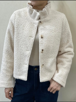 Grace Boucle Quilted Jacket with Pleated Collar - Chocolate, Ecru, Khaki