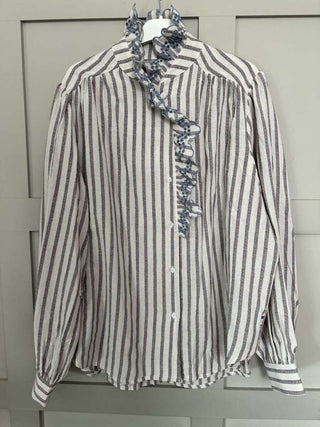 Alya Striped Blouse with Frill Detail - Ecru