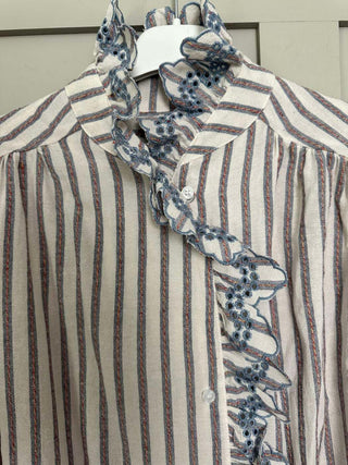 Alya Striped Blouse with Frill Detail - Ecru