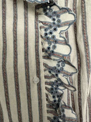 Alya Striped Blouse with Frill Detail - Ecru