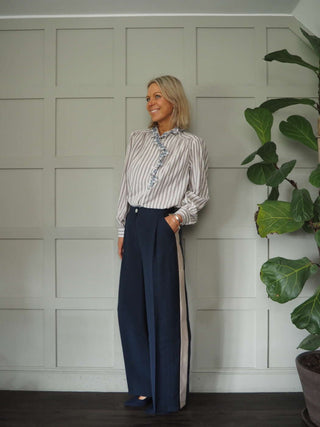 Alya Striped Blouse with Frill Detail - Ecru