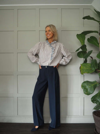 Alya Striped Blouse with Frill Detail - Ecru