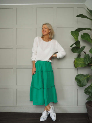 Priscilla Cotton Tiered Skirt - Bright Green, Raspberry, Royal Blue