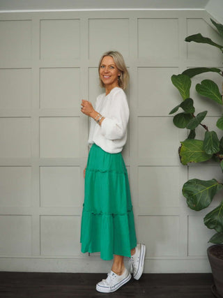 Priscilla Cotton Tiered Skirt - Bright Green, Raspberry, Royal Blue