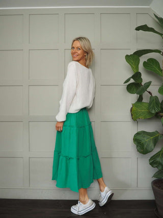 Priscilla Cotton Tiered Skirt - Bright Green, Raspberry, Royal Blue