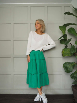 Priscilla Cotton Tiered Skirt - Bright Green, Raspberry, Royal Blue