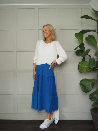 Priscilla Cotton Tiered Skirt - Bright Green, Raspberry, Royal Blue