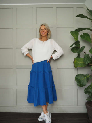 Priscilla Cotton Tiered Skirt - Bright Green, Raspberry, Royal Blue