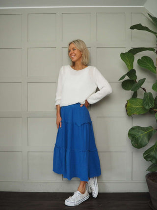 Priscilla Cotton Tiered Skirt - Bright Green, Raspberry, Royal Blue