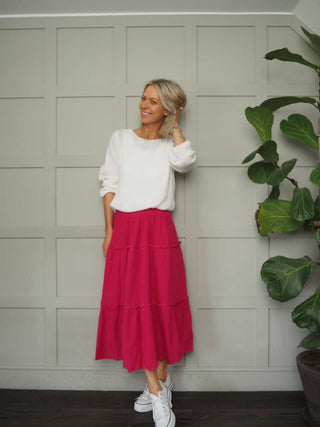 Priscilla Cotton Tiered Skirt - Bright Green, Raspberry, Royal Blue