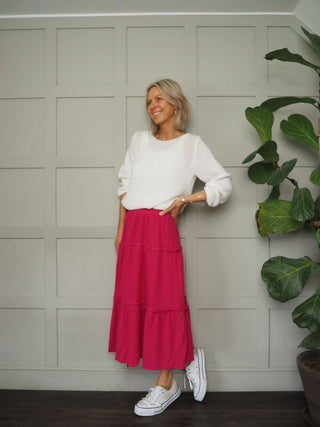 Priscilla Cotton Tiered Skirt - Bright Green, Raspberry, Royal Blue