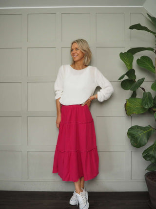 Priscilla Cotton Tiered Skirt - Bright Green, Raspberry, Royal Blue