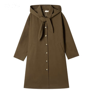 Margot Trench Coat with Detachable Hood & Tie - Khaki