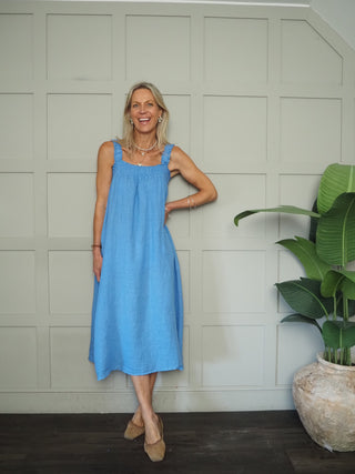 Lara Linen Dress with Elasticated Straps - 6 Colours