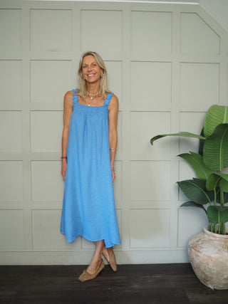 Lara Linen Dress with Elasticated Straps - 6 Colours