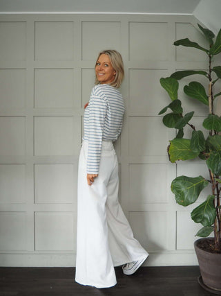 Dani Wide Leg, High Waisted Trousers - Black, Off White