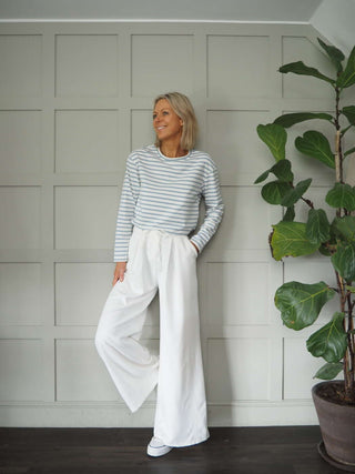 Dani Wide Leg, High Waisted Trousers - Black, Off White