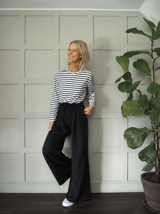 Dani Wide Leg, High Waisted Trousers - Black, Off White