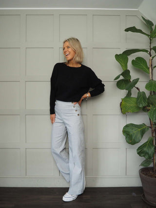 Normski Pin Striped Trousers - Black, Blue