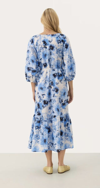 Reidun Floral Dress with Cropped Sleeves by Part Two - Blue