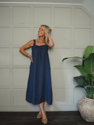 Lara Linen Dress with Elasticated Straps - 6 Colours