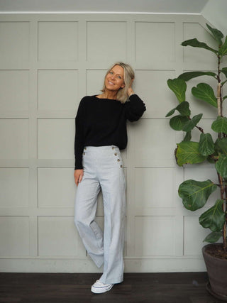 Normski Pin Striped Trousers - Black, Blue