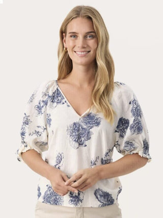 Rosalyn Blouse by Part Two - Navy Blue, Yellow