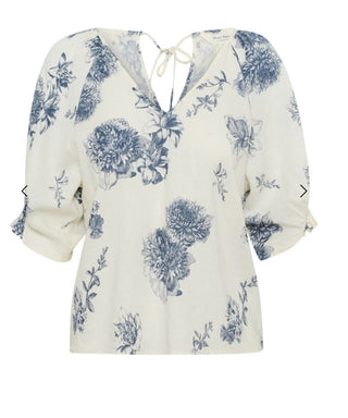 Rosalyn Blouse by Part Two - Navy Blue, Yellow