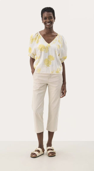 Rosalyn Blouse by Part Two - Navy Blue, Yellow